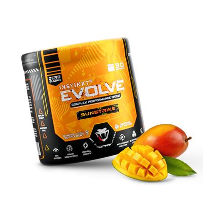 INSTINKT EVOLVE Complex Energy Focus Gaming Drink Powder, Sugar-Free, Guarana & Green Tea, Electrolytes, Vitamins, Antioxidants, Vegan, 290 g / 30 Cans, Mango
