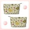Women's Corduroy Makeup Bag with Yellow Leaves and Chicken Motif, Black view 2