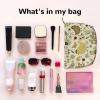 Women's Corduroy Makeup Bag with Yellow Leaves and Chicken Motif, Black view 3