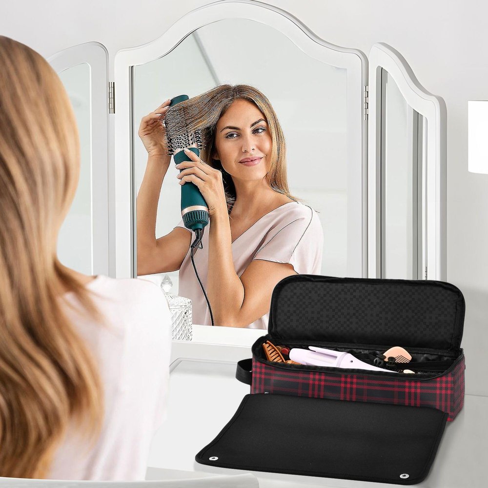 2-in-1 Hair Tool Organizer with Heat-Resistant Mat and Zippered Carrying Bag