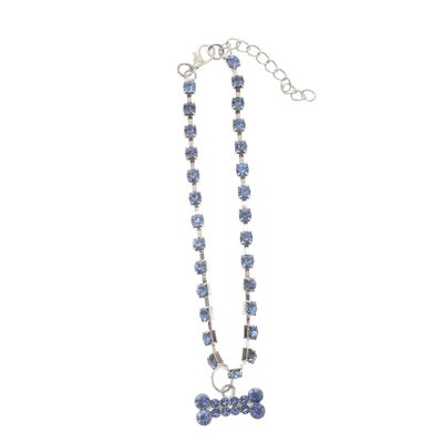 BUGUUYO Bone Rhinestone Pet Necklace, Adjustable Chain, Blue