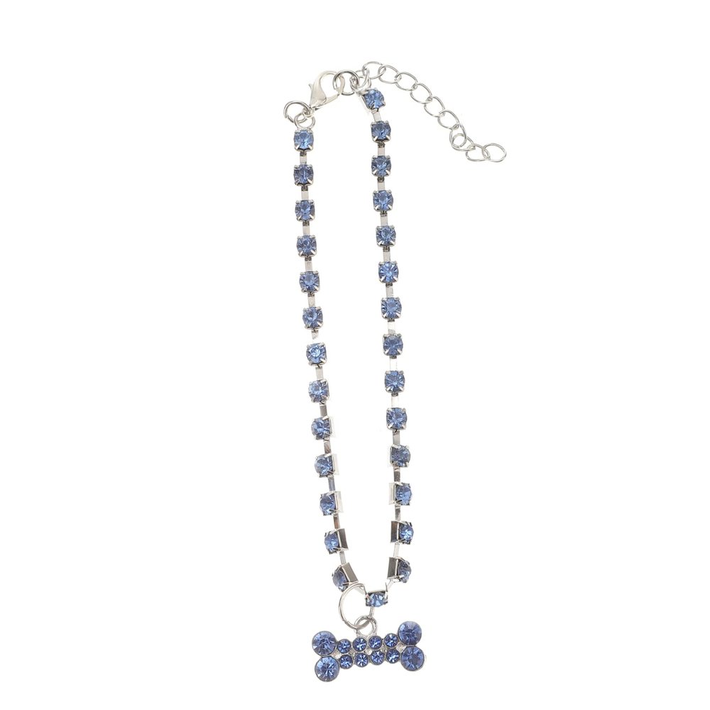 BUGUUYO Bone Rhinestone Pet Necklace, Adjustable Chain, Blue