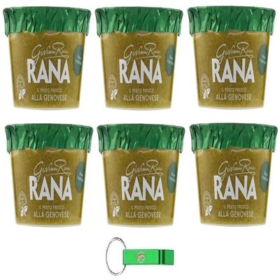 6x Giovanni Rana Pesto alla Genovese with Genovese Basil DOP, Fresh Pesto Sauce, 140 g + Free Beni Culinari Keychain