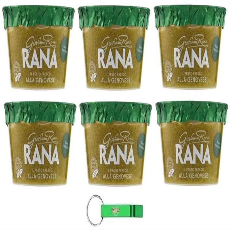 6x Giovanni Rana Pesto alla Genovese with Genovese Basil DOP, Fresh Pesto Sauce, 140 g + Free Beni Culinari Keychain