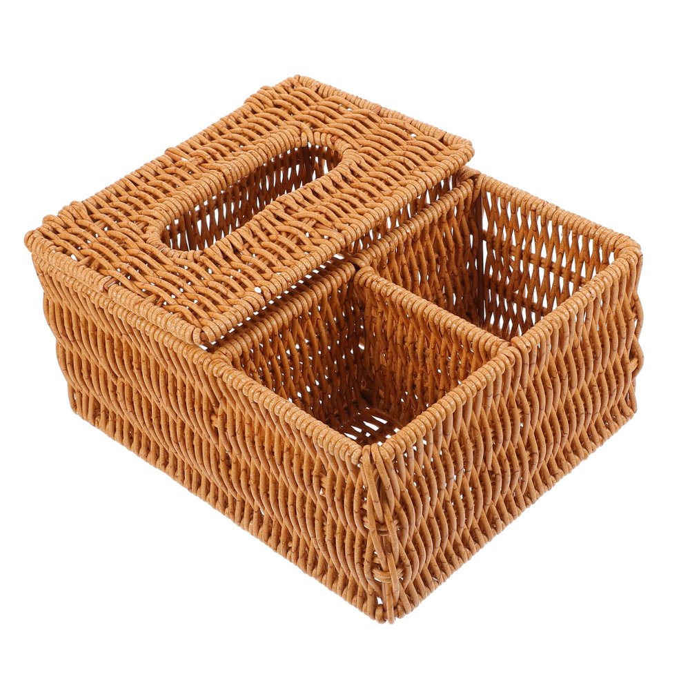 Woven PP Tissue Box Cover with Compartments for Table Organization