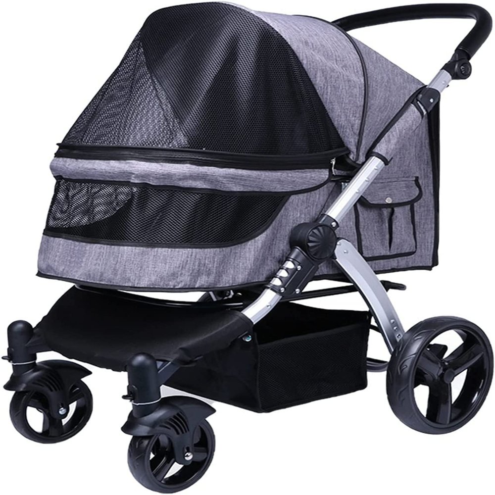 ERSINIAN Pet Stroller for Large Dogs, 600D Oxford Fabric, Aluminum Alloy, 30 kg Capacity, Gray A