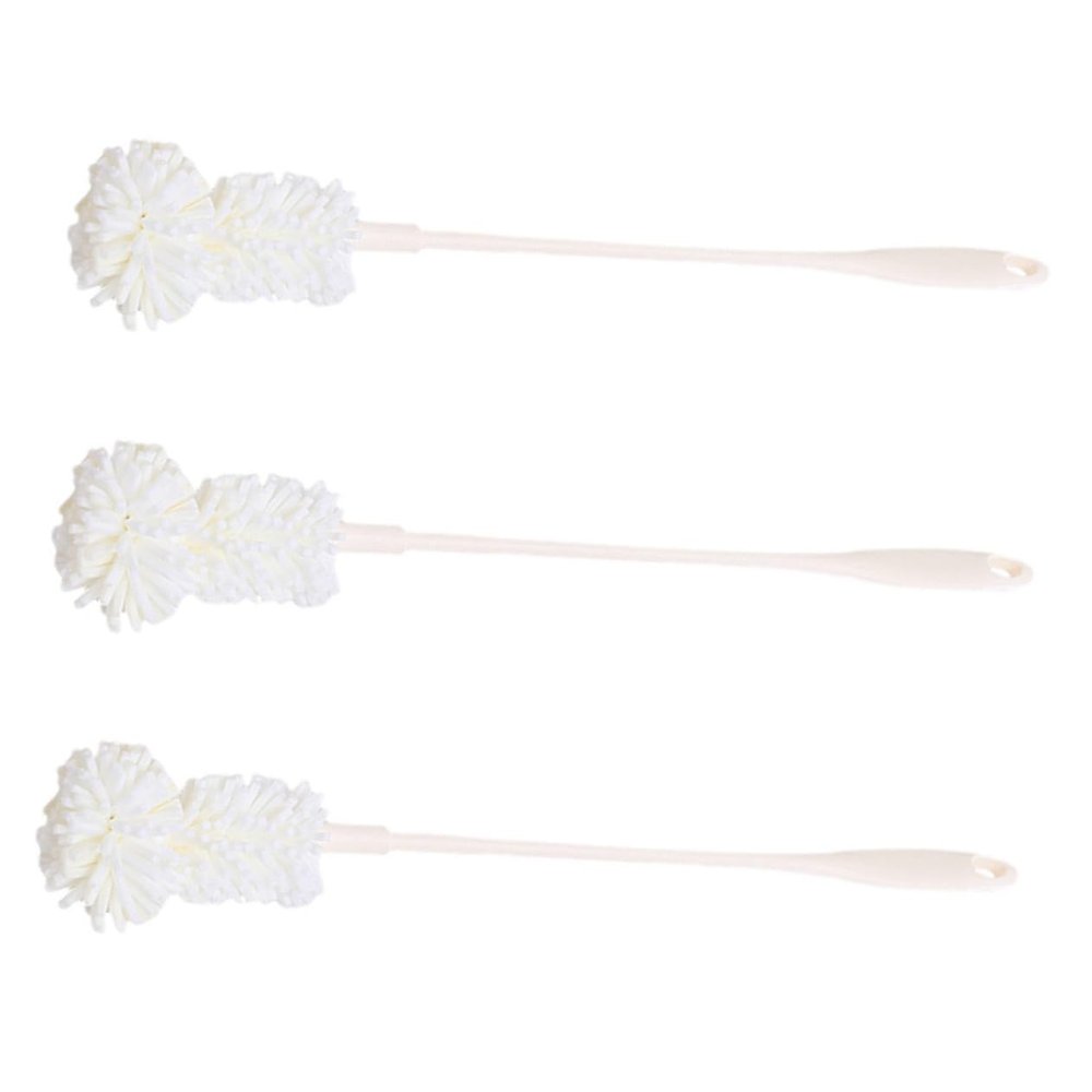 3-Piece Baby Bottle Brush Set, PP/EVA, Long Handle, White