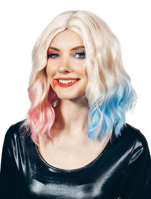 Medium-Length Wavy Turquoise/Pink Wig