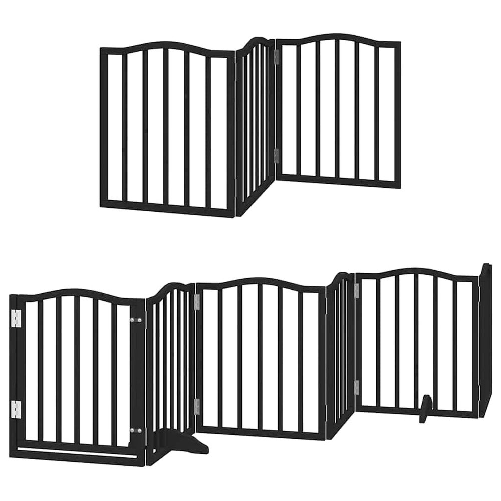 vidaXL 12-Piece Folding Dog Gate with Door, Black, 600 cm, Poplar Wood