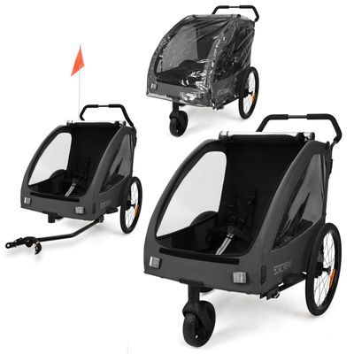 509 Trailer II Multi-Use Bicycle Trailer for Kids 6 Months and Up, Pets, and Cargo, Converts to 3-Wheel Push Wagon, 50 kg Max. Load, Includes Rain Cover, Dark Gray