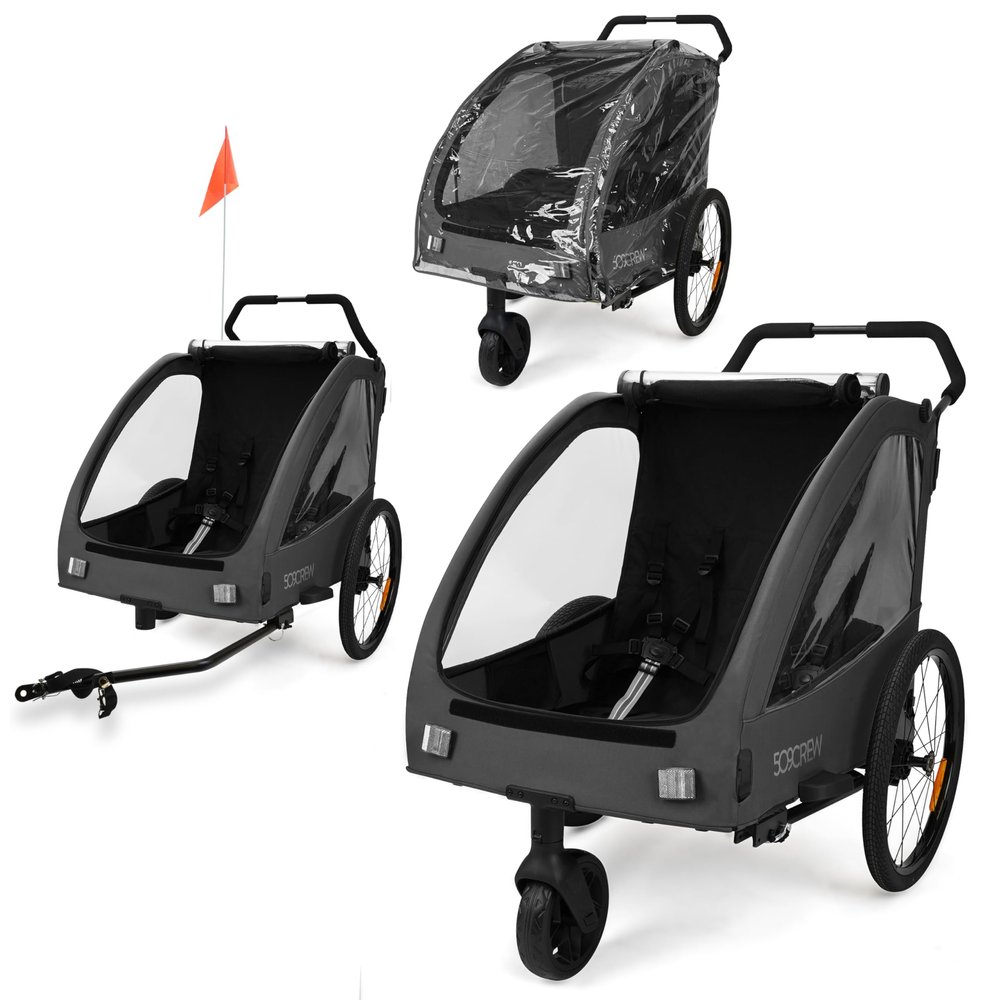 509 Trailer II Multi-Use Bicycle Trailer for Kids 6 Months and Up, Pets, and Cargo, Converts to 3-Wheel Push Wagon, 50 kg Max. Load, Includes Rain Cover, Dark Gray