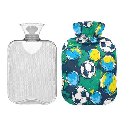 1L Classic Hot Water Bottle with Cover, Cartoon Football Design