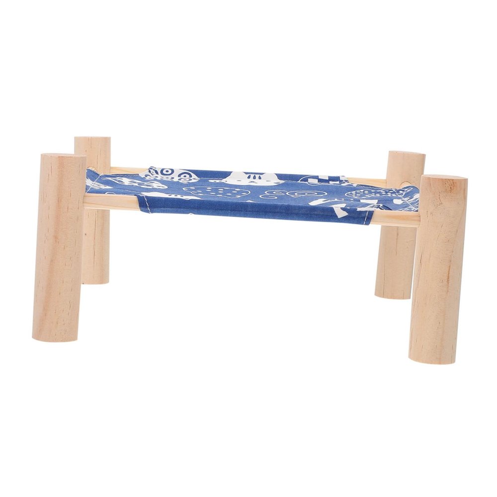 BUGUUYO Hamster Hammock with Wooden Frame, 1 Pc, Blue, Cotton