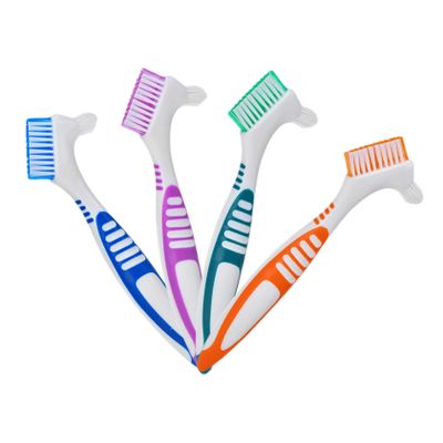 Denture Toothbrush, 4-Pack, Double-Sided with Multi-Layer Bristles
