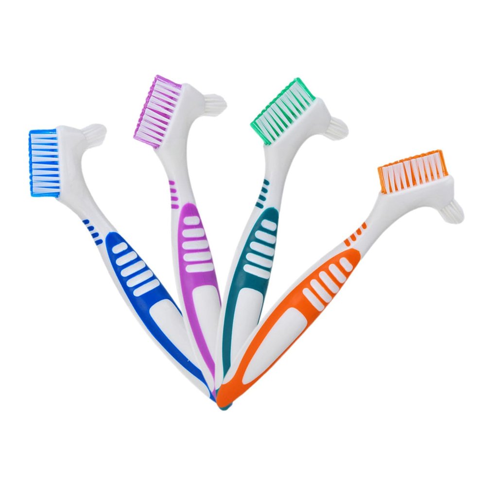 Denture Toothbrush, 4-Pack, Double-Sided with Multi-Layer Bristles