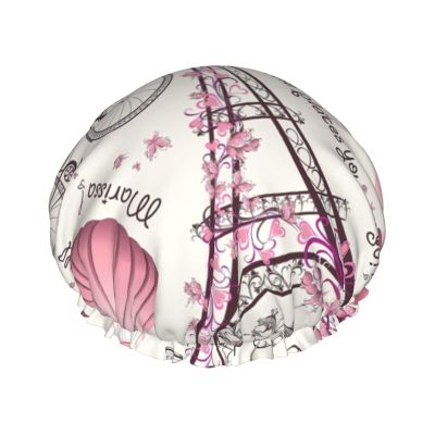 Romantic Parisian Butterfly Print Double-Layer Shower Cap