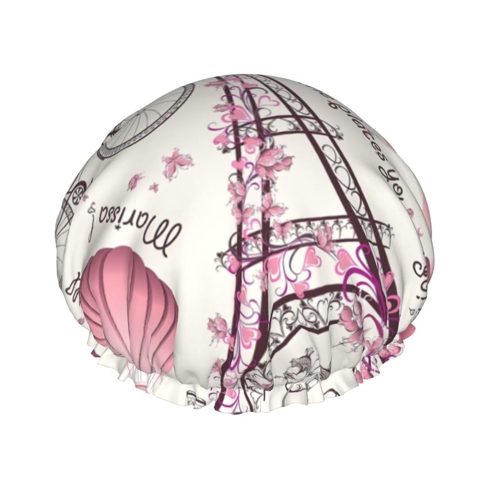 Romantic Parisian Butterfly Print Double-Layer Shower Cap