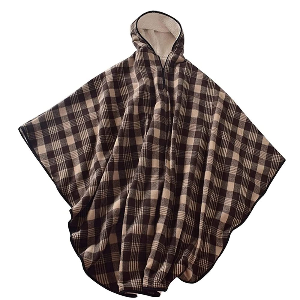 Fleece-Lined Wheelchair Blanket Poncho with Hood for Adults