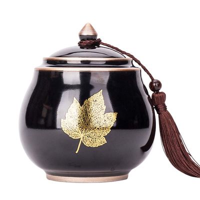 Ceramic Maple Leaf Urn for Adult Ashes, Moisture-Resistant and Sealed, 14.5 x 12 cm, (D) Star of Light