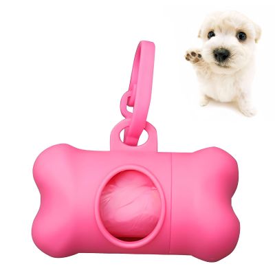 GVSS Pet Waste Bag Dispenser with 1 Roll, Bone-Shaped, Pink, 8 x 5 cm