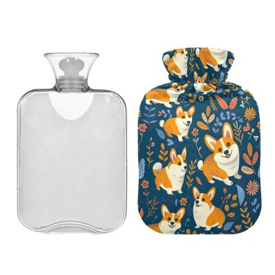 Cute Dog Wildflower Leaves Classic Hot Water Bottle with Cover