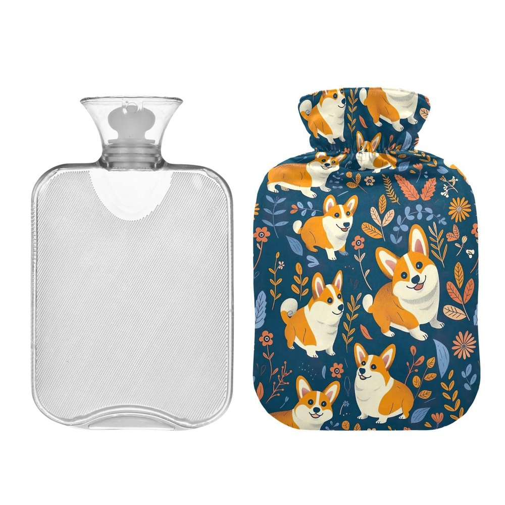 Cute Dog Wildflower Leaves Classic Hot Water Bottle with Cover