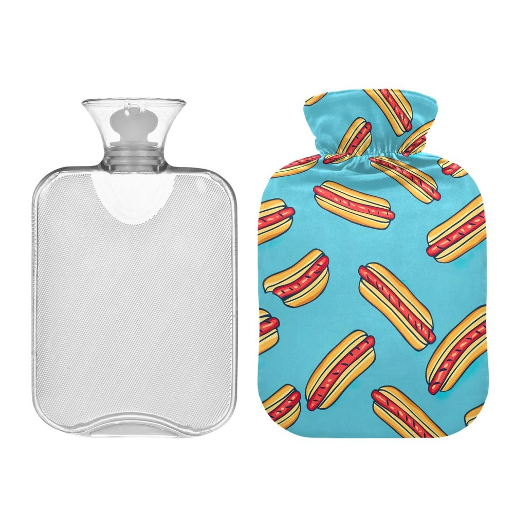 Classic Hot Water Bottle with Cover, Hot Dogs, Cute Heat Bag, Warm Water Bottle for Pain Relief, Hand and Heat Therapy, 1 Liter