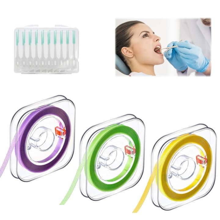 3 Rolls Dental Polishing Strips, 4 mm x 6 m, with 1 Box of Interdental Brushes