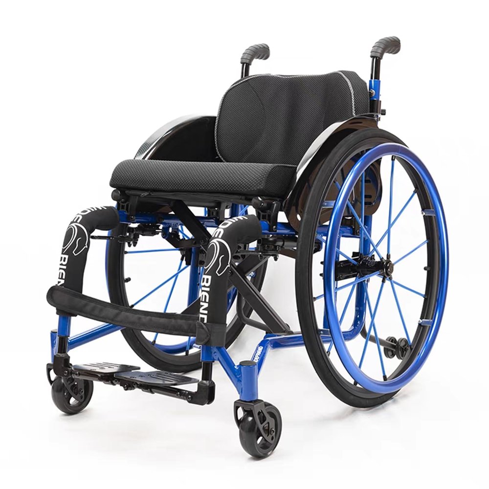 PNAJFUEL Sport and Leisure Wheelchair, Self-Propelled Manual Wheelchair, Lightweight Folding Aluminum Alloy, Blue, 42 cm / 16.5 in Seat Width