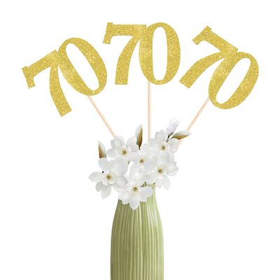 70th Birthday Table Toppers, Gold Glitter, 12-Piece Set