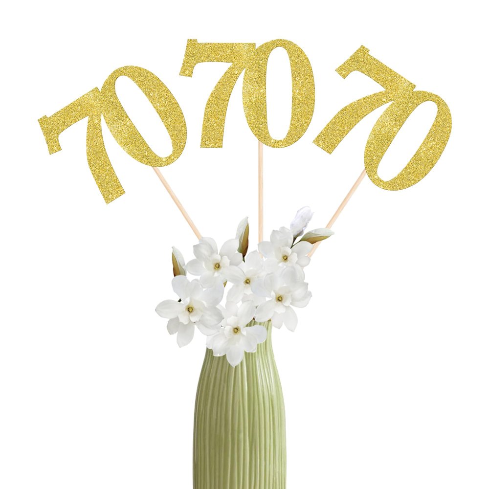 70th Birthday Table Toppers, Gold Glitter, 12-Piece Set
