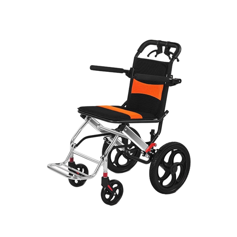 ZONABSQQ Lightweight Aluminum Alloy Wheelchair, Foldable Travel Wheelchair with Hand Brakes, Walker Chair for Seniors
