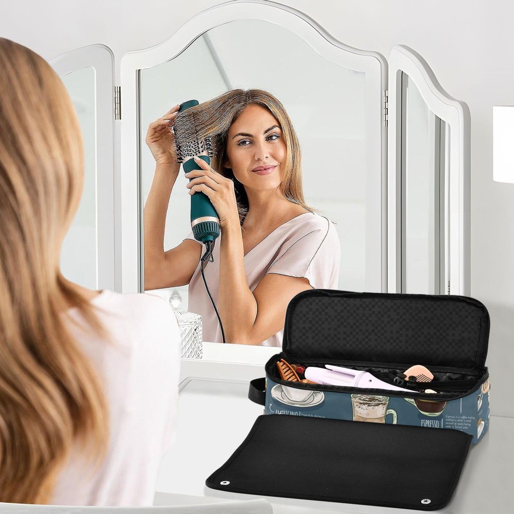 Hot Hair Tools Travel Bag with Heat-Resistant Mat, Waterproof, Portable, Open-Flat