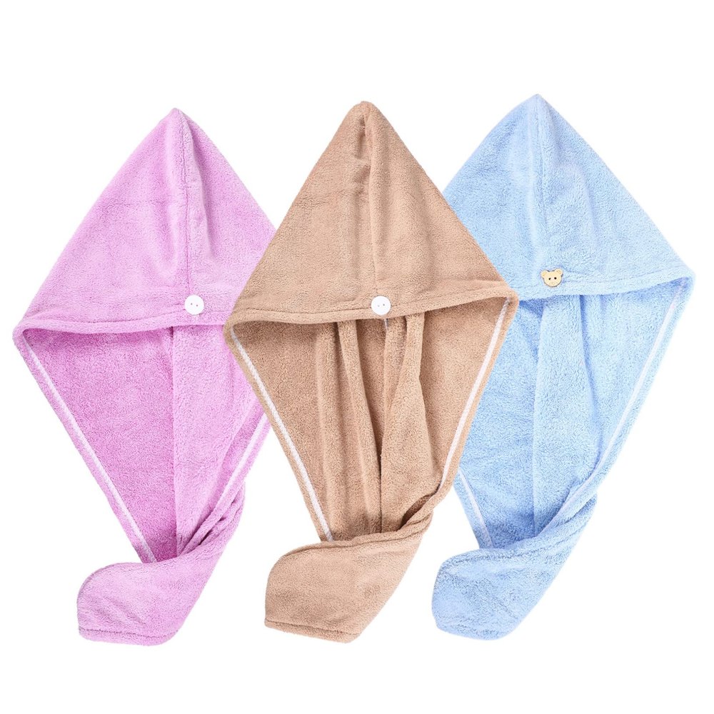 Coral Fleece Hair Turban Towel 3-Pack for Home
