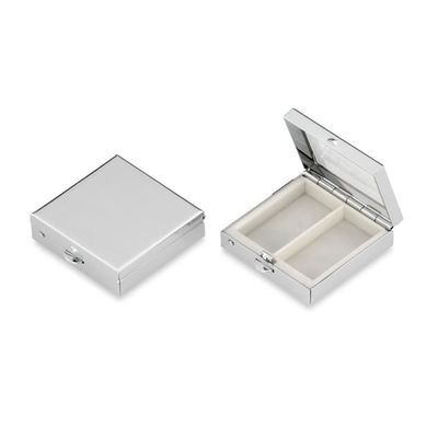 2-Compartment Square Silver-Plated Pill Box, Smooth Polished, 4.0 x 4.0 x 1.5 cm