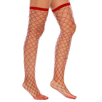 Shiny Run-Free Thigh-High Fishnet Stockings
