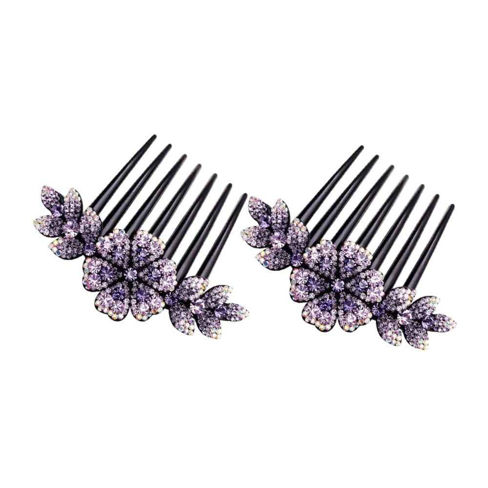 MUSISALY Rhinestone Flower Hair Combs, 2-Piece Purple Alloy Bridal Hair Accessories