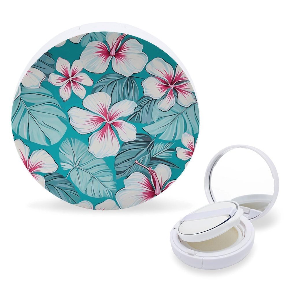Empty Air Cushion Puff Compact with Mirror, Tropical Hibiscus Print
