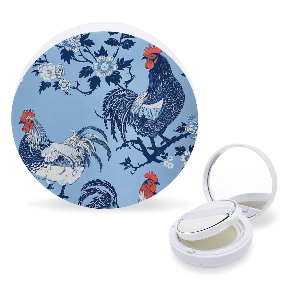 Empty Air Cushion Puff Case, Portable Makeup Compact with Blue Chicken Print