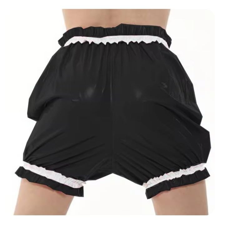 YGZHANYUANOKU Unisex Diaper Shorts, Patchwork Wetlook PVC Leather, Elastic Waist, Loose Dancewear, Fetish Sissy Lingerie, Black, M
