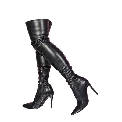 LIUGUISUOCHBH Women's Over-the-Knee Fetish Boots, High Stiletto Heels, Zipper, Black, EU 44