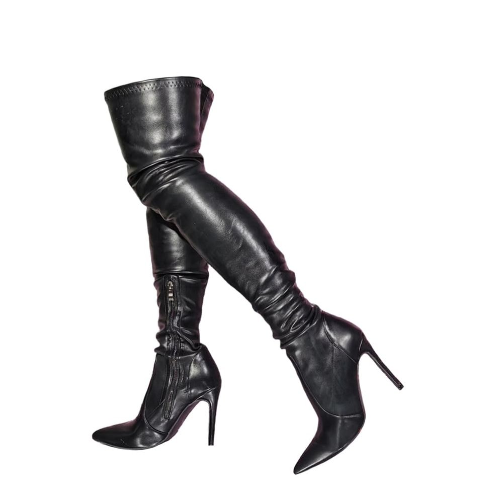 LIUGUISUOCHBH Women's Over-the-Knee Fetish Boots, High Stiletto Heels, Zipper, Black, EU 44