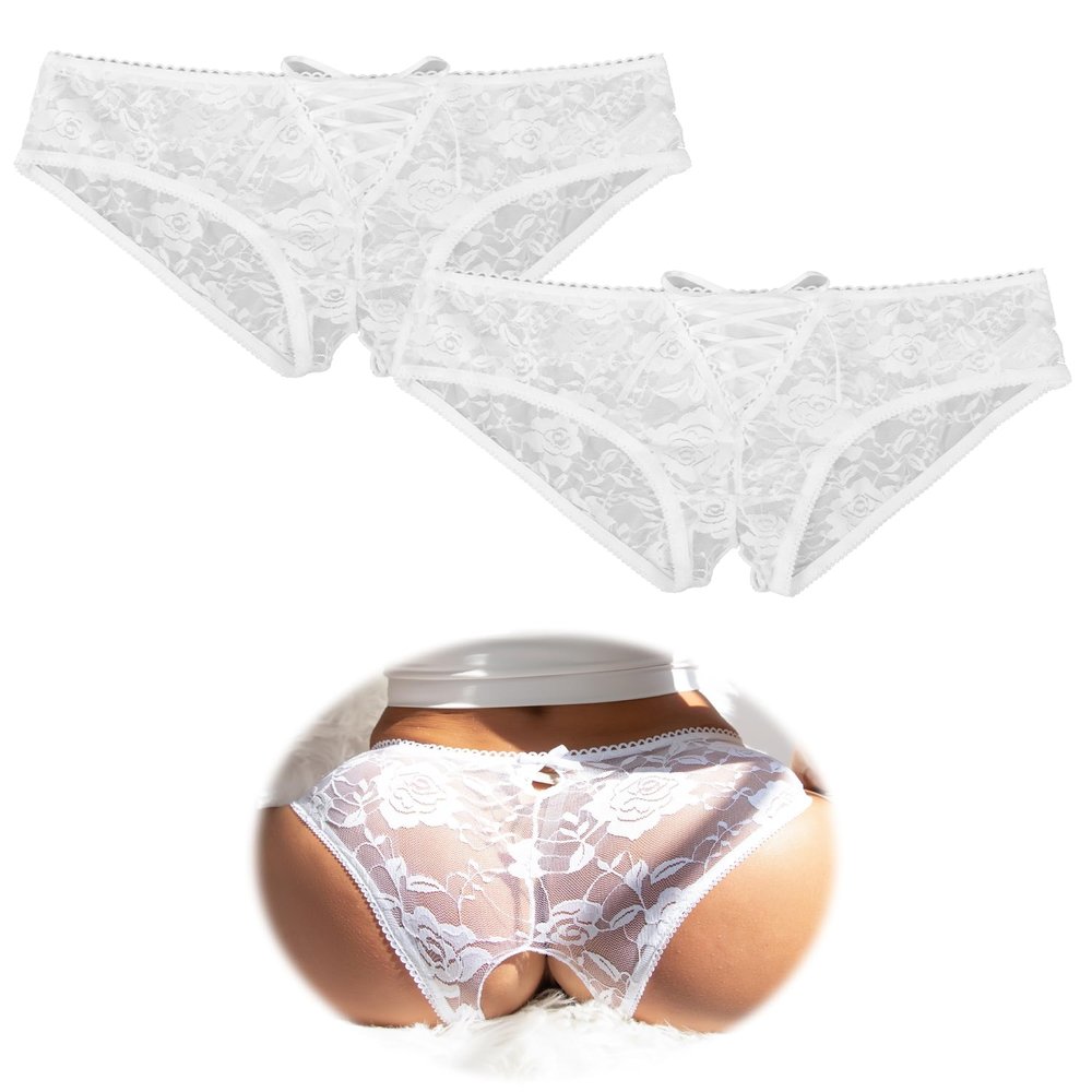 ohmydear 2-Pack Crotchless Thong Panties, White, M-L