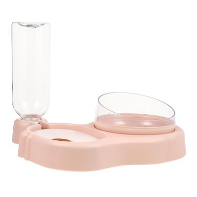 Pink Plastic Double Bowl for Cats to Prevent Wetness and Tipping