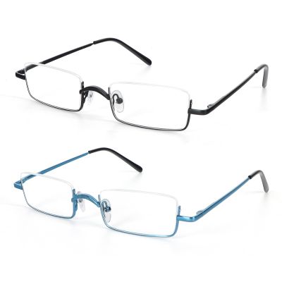 KoKoBin 2-Pack Half-Frame Metal Reading Glasses with Case, Black/Blue, 2.5 Diopters