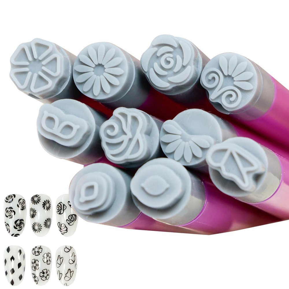 Nail Stamping Pen with 10 Flower and Butterfly Designs