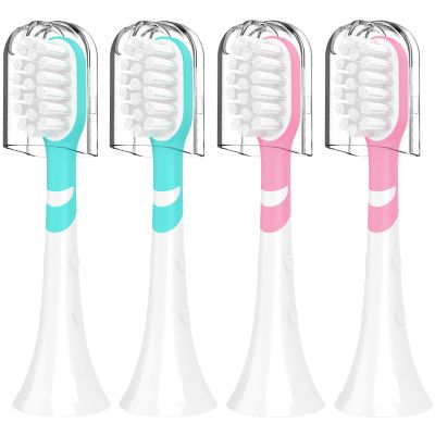 Replacement Toothbrush Heads for Kids, Compatible with Philips Sonicare 6032/94, 6321, 6340, 6042, 6320 and 6330, Pink and Green, 4-Pack