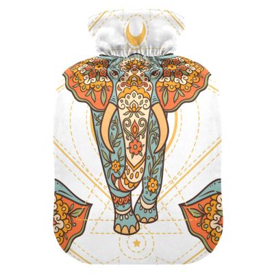 Hot Water Bottle with Cover, Indian Elephant Moon, 1 L, Leakproof