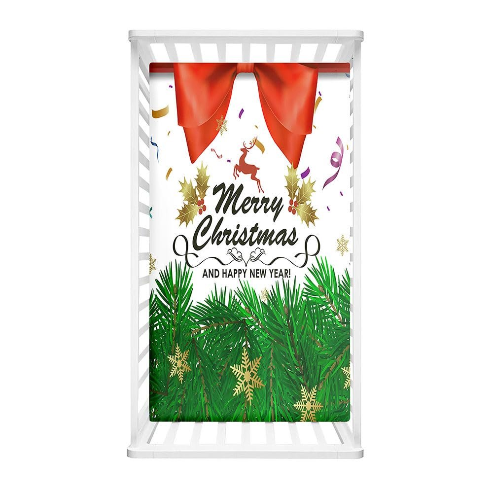 Morbuy Christmas Fitted Sheet for Baby and Toddler Mattresses, Soft and Breathable, 63 x 31.5 in, Merry Christmas