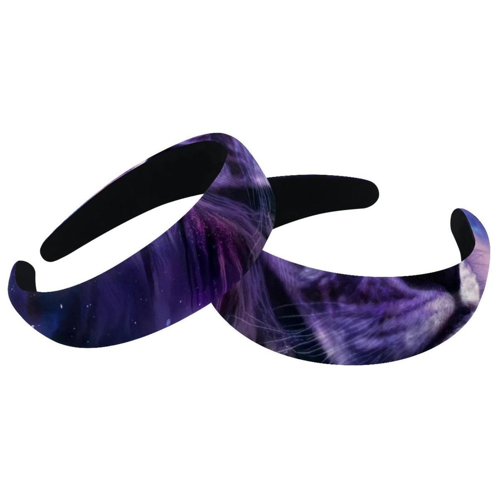 2-Piece Velvet Wide Headband Set for Women and Girls, Purple Galaxy Lion Head